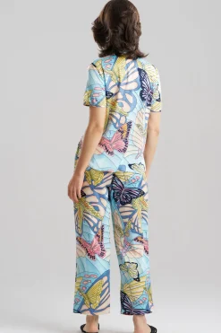 Papillon Printed Satin Mandarin Short Sleeve PJ Set
