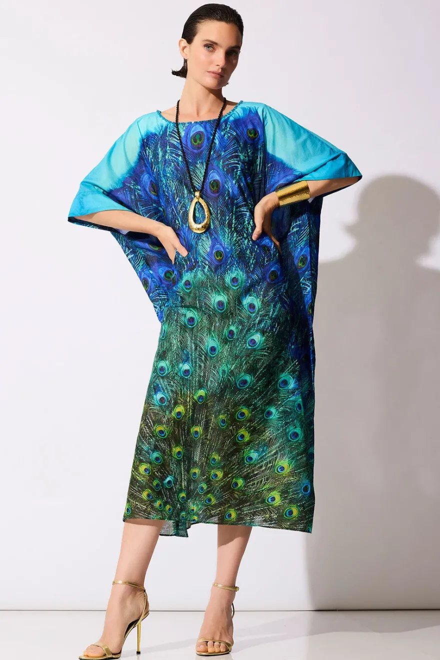 Peacock Cotton Voile Beaded Caftan