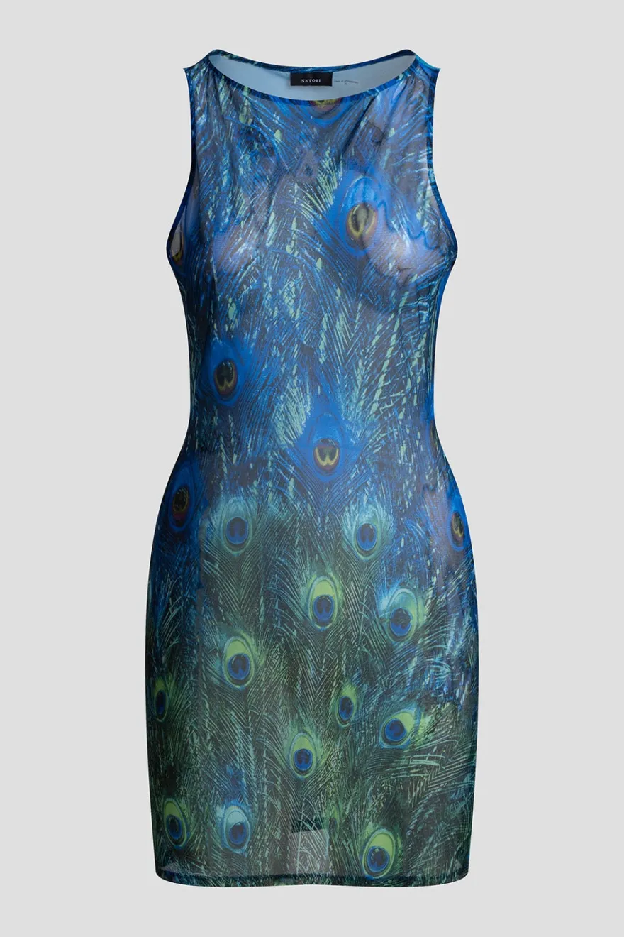 Peacock Mesh Mini Dress