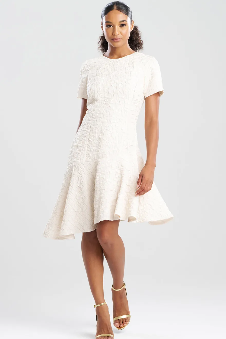 Pebbled Jacquard Short Sleeve Flounce Dress