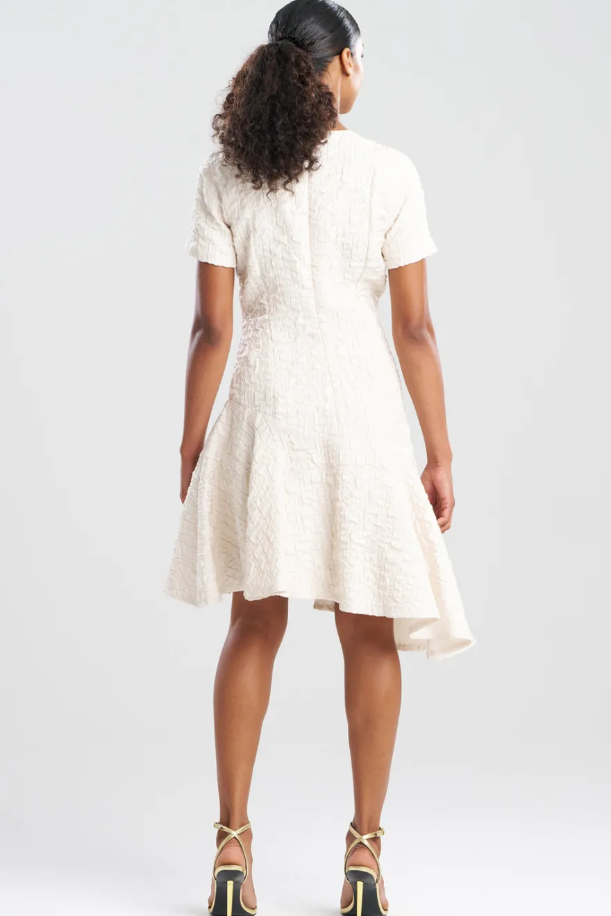 Pebbled Jacquard Short Sleeve Flounce Dress
