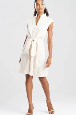 Pebbled Jacquard Tie Front Dress