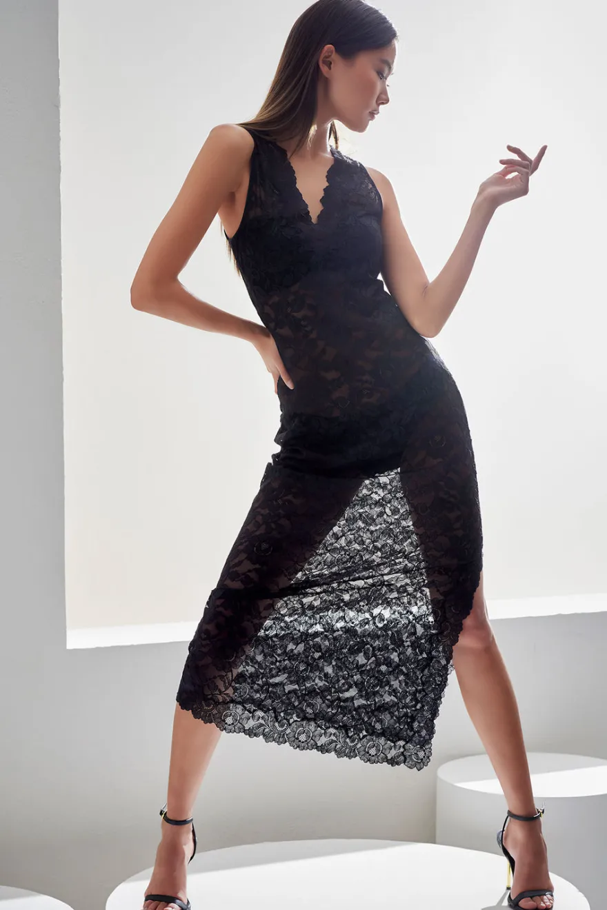 Peony Allover Lace V-Neck Slip Dress