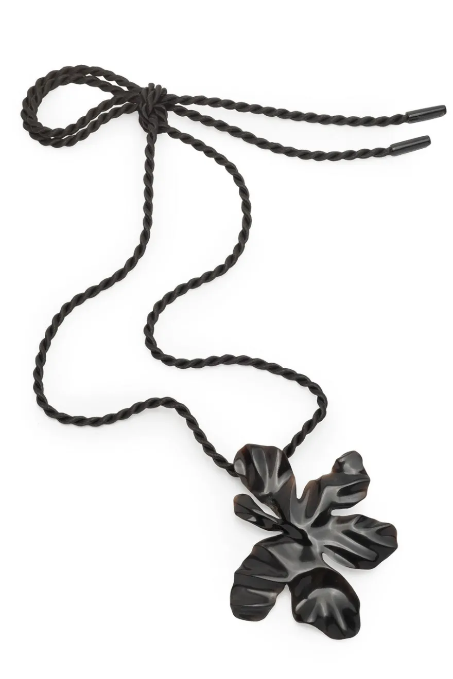 Peony Buffalo Horn Pendant Rope Necklace