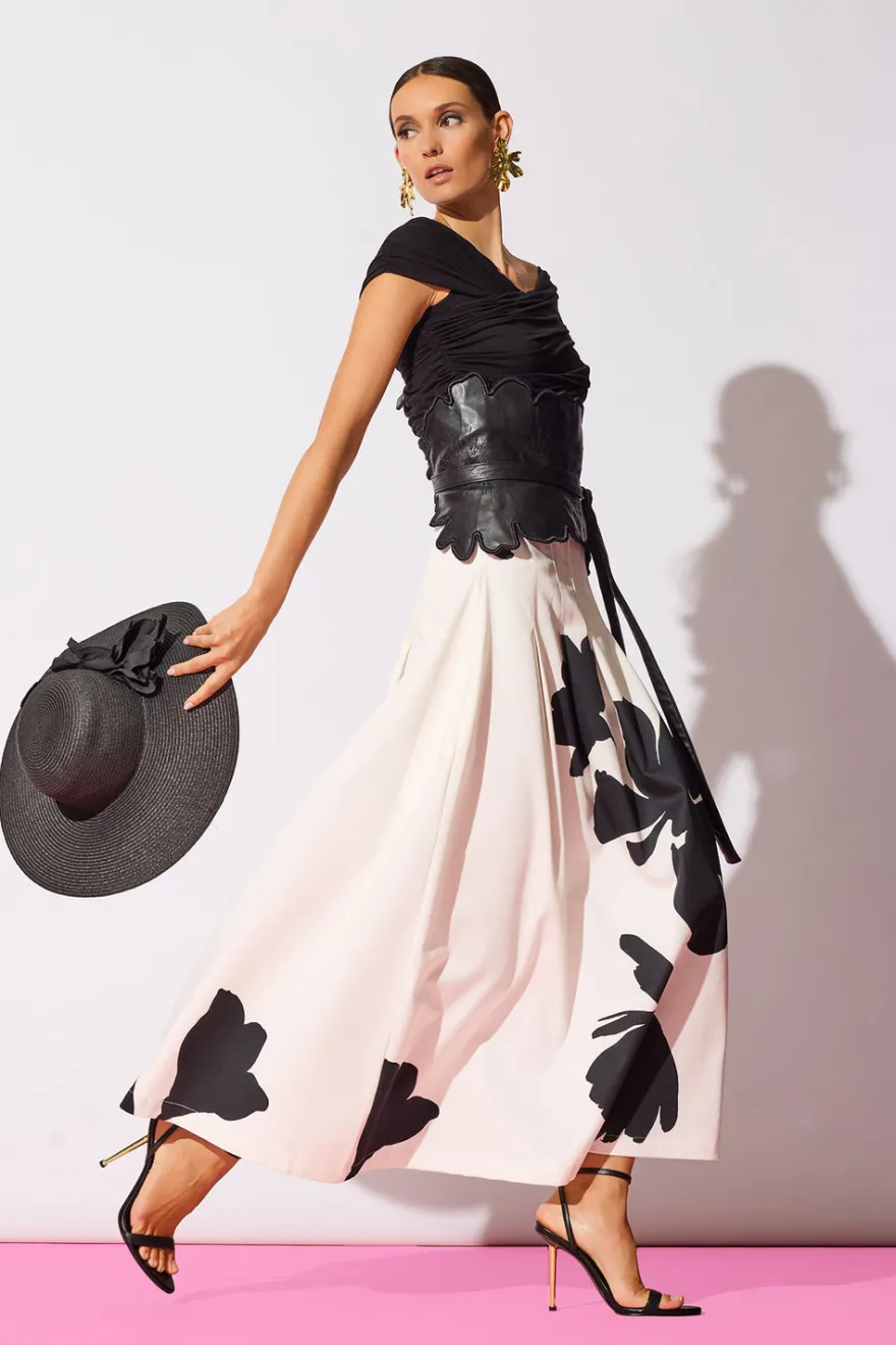 Peony Cotton Chino Pleated Skirt