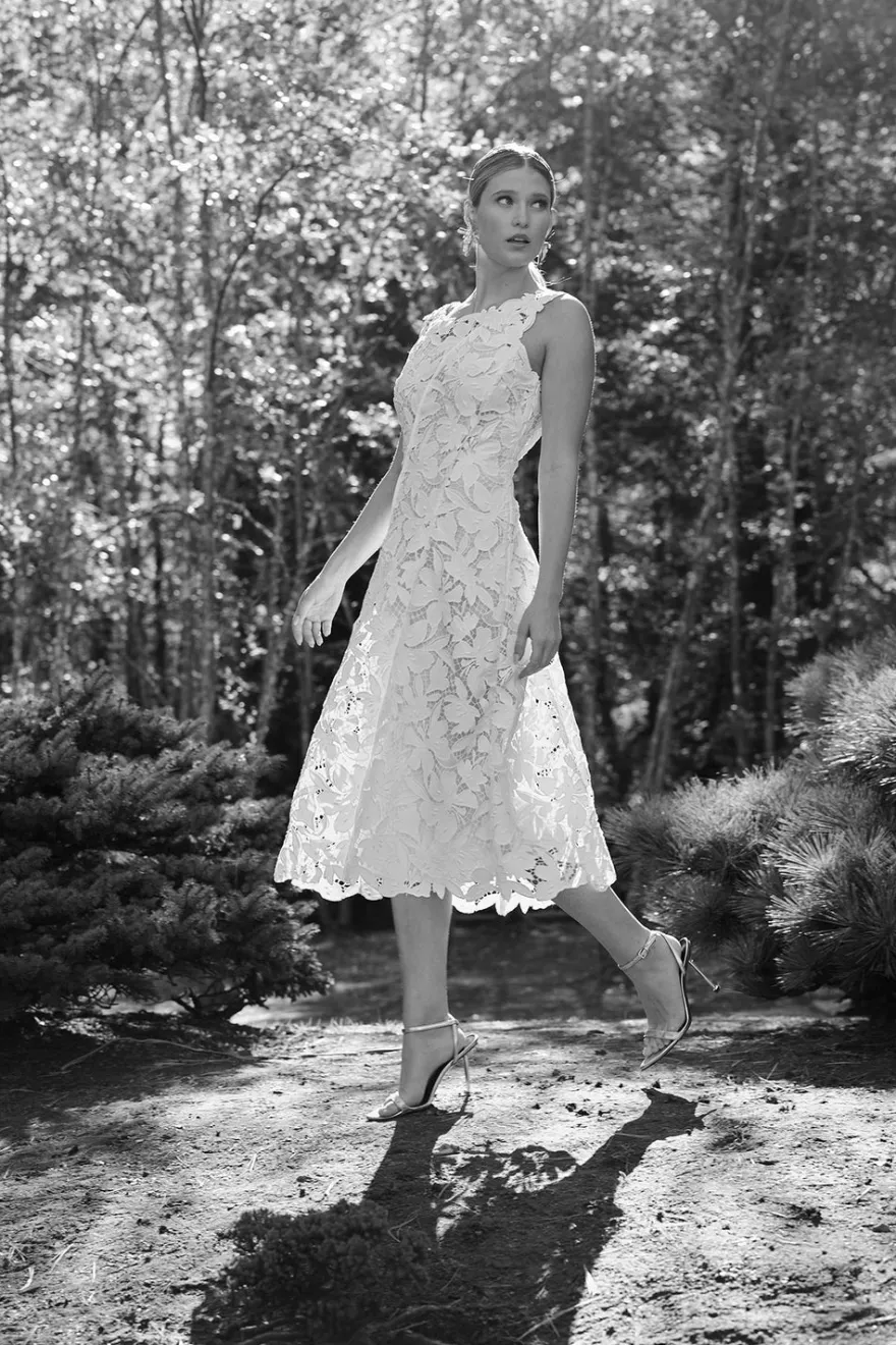 Peony Floral Lace Asymmetric Seam Dress