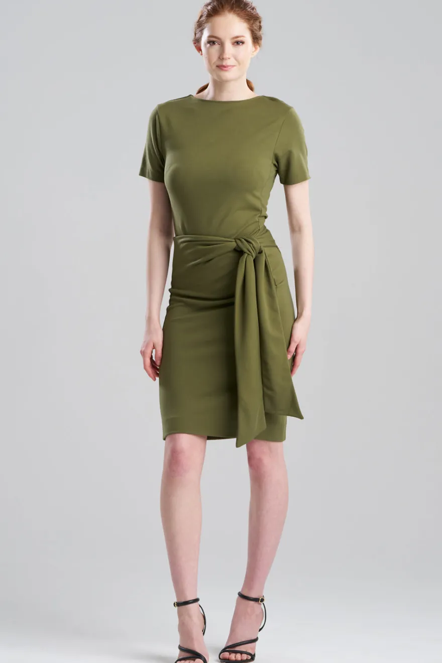 Ponte Knit Front Tie Sheath Dress