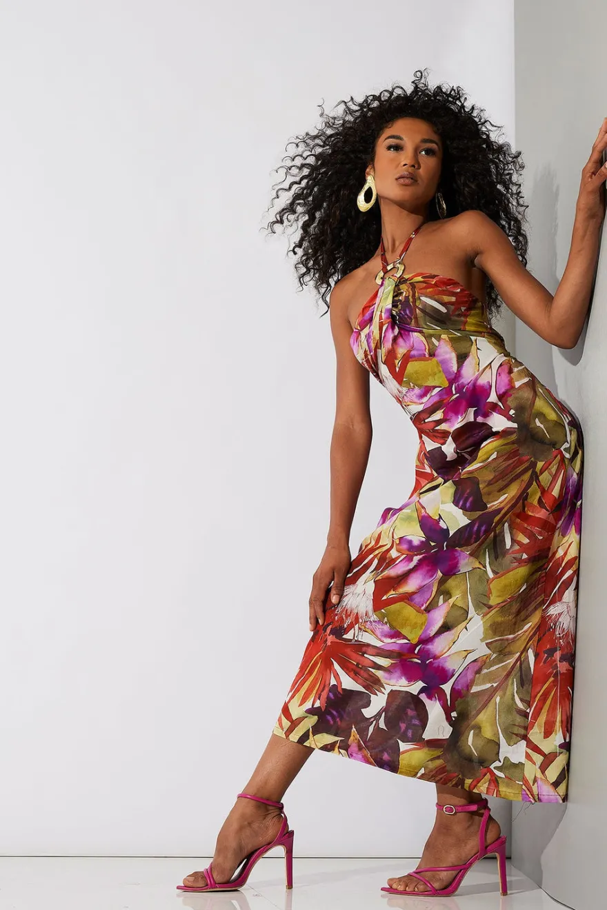 Rainforest Cotton Maxi Halter Dress