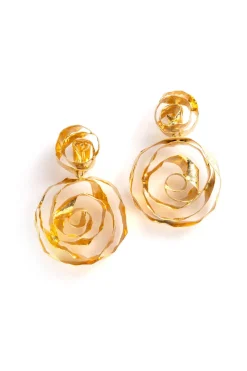 Rosette Gold Plated Drop Earrings