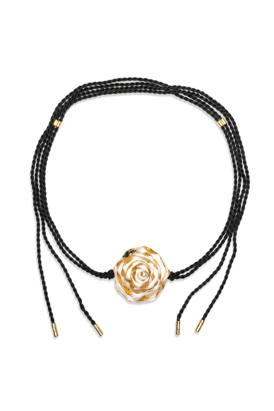 Rosette Gold Plated Wide Pendant Rope Belt