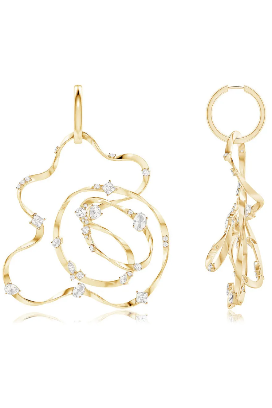 Runway Collection Sakura White Topaz Giant Gold Hoop Earrings