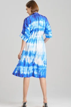 Santorini Printed Cotton Silk Belted Shirtdress