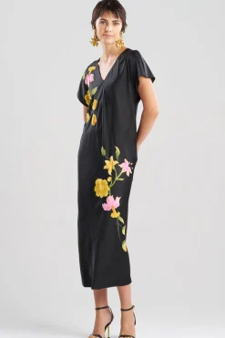 Satin Essentials Embroidered Short Sleeve Caftan