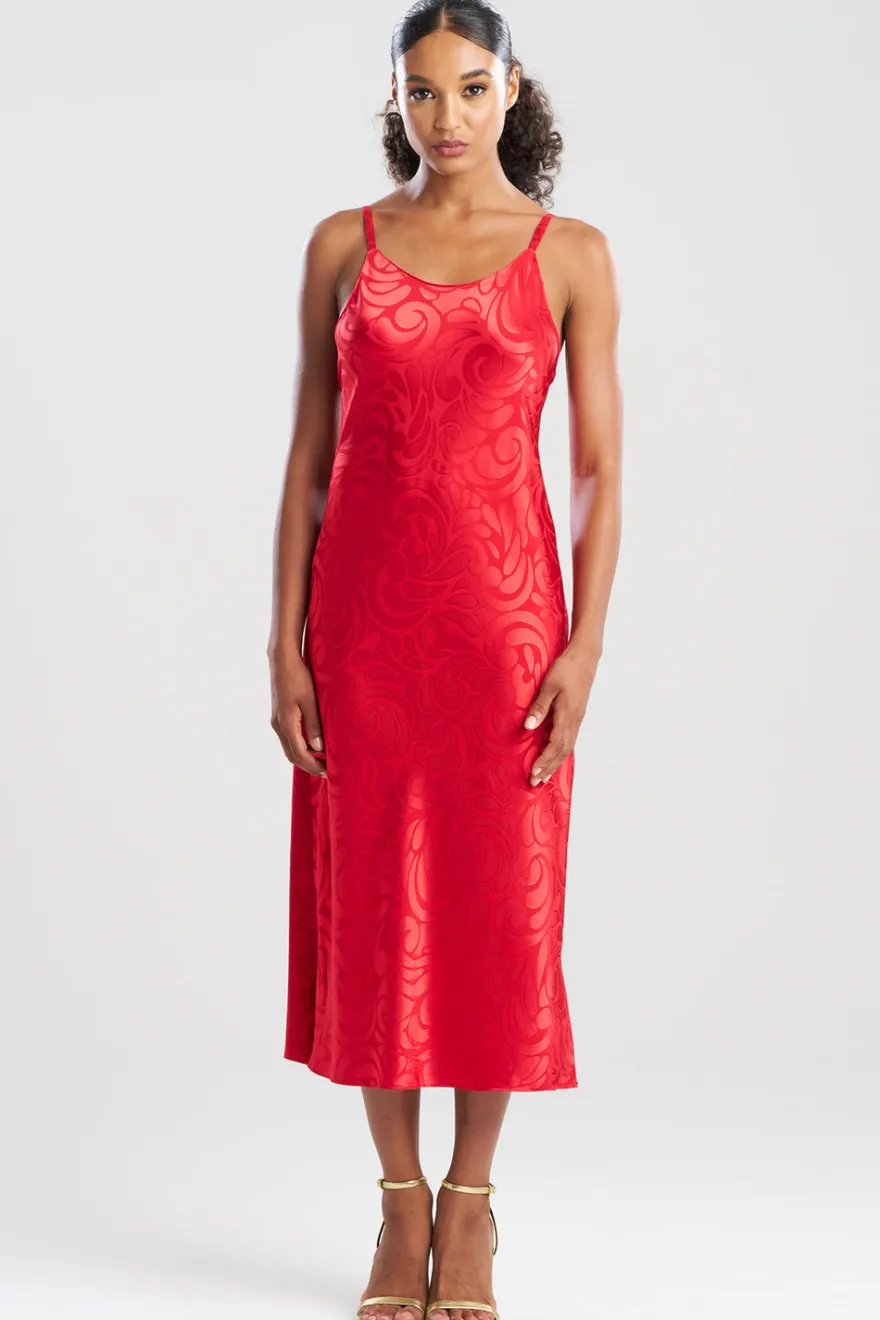Scroll Satin Jacquard Scoop Neck Slip Dress