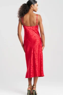 Scroll Satin Jacquard Scoop Neck Slip Dress