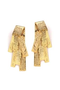 Sculptural Gold Plated Brass Drop Earrings