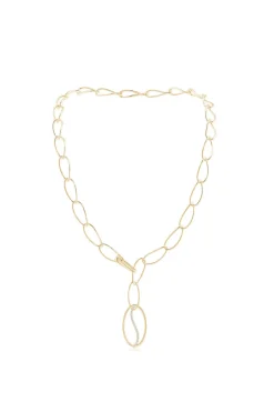 Shangri-La Elliptical Yin-Yang 14K Gold and Diamond Y Necklace
