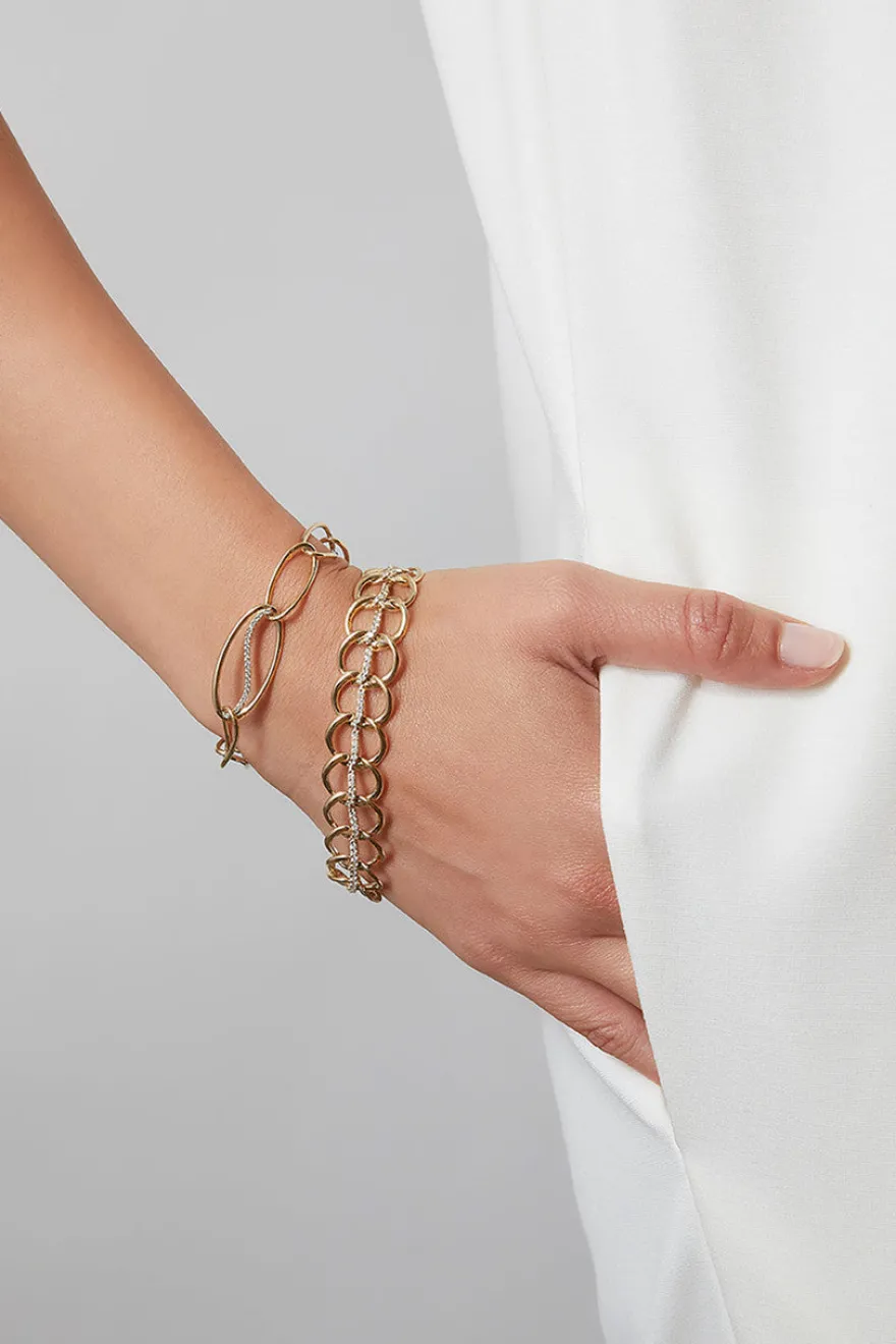 Shangri-La Elliptical Yin-Yang 14K Gold and Diamond Link Bracelet
