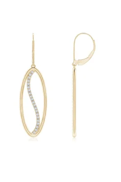 Shangri-La Elliptical Yin-Yang 14K Gold and Diamond Medium Leverback Earrings