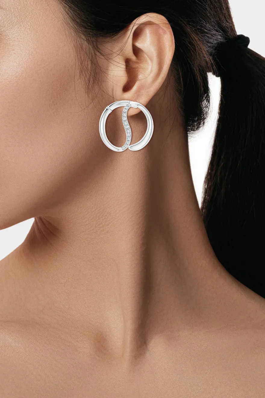 Shangri-La Yin-Yang 14K Gold and Diamond Large Button Stud Earrings