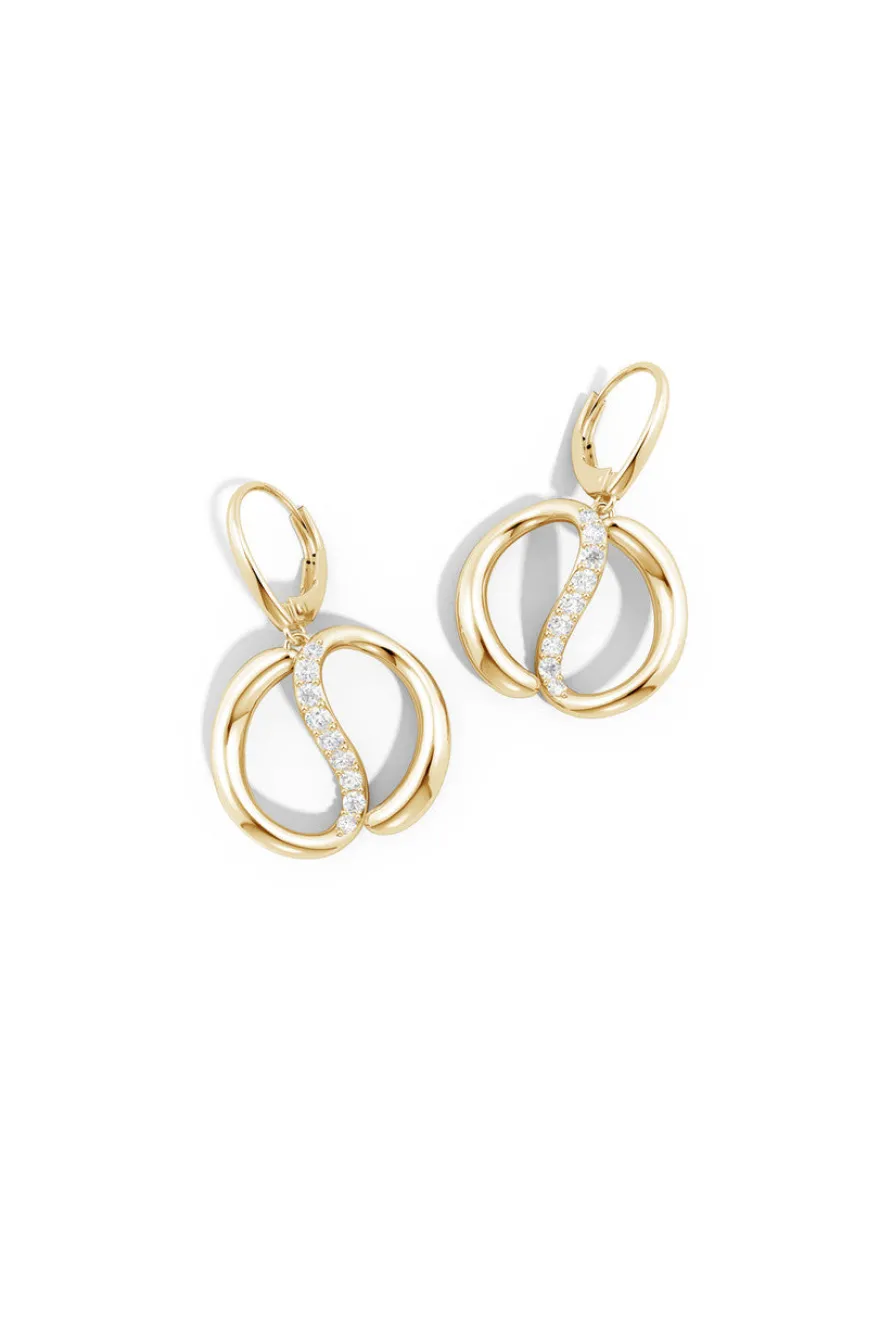 Shangri-La Yin-Yang 14K Gold and Diamond Dangle Earrings