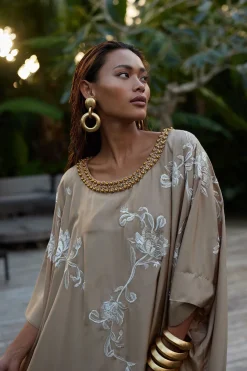Shinjo Habotai Embroidered Silk Caftan