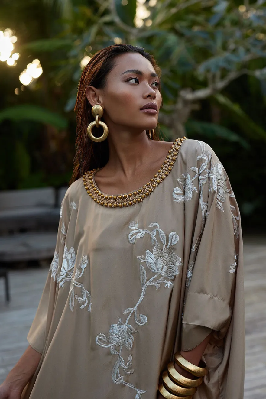 Shinjo Habotai Embroidered Silk Caftan