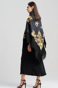 Silk Dupioni Embroidered Silk Fringe Shawl