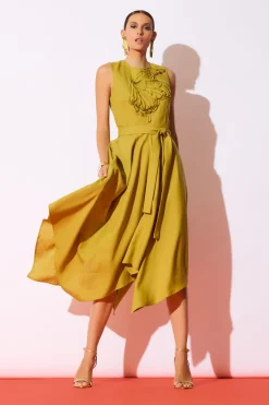 Solid Linen Handkerchief Embellished Dress