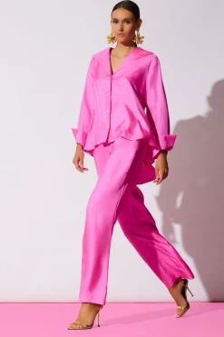 Solid Silk Twill Button Down Trapeze Shirt
