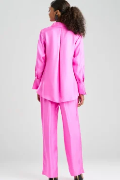 Solid Silk Twill Button Down Trapeze Shirt