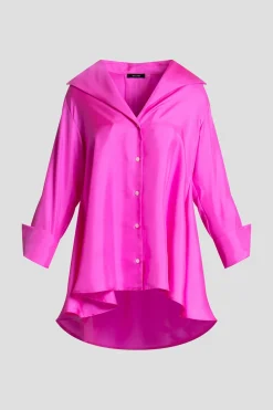 Solid Silk Twill Button Down Trapeze Shirt