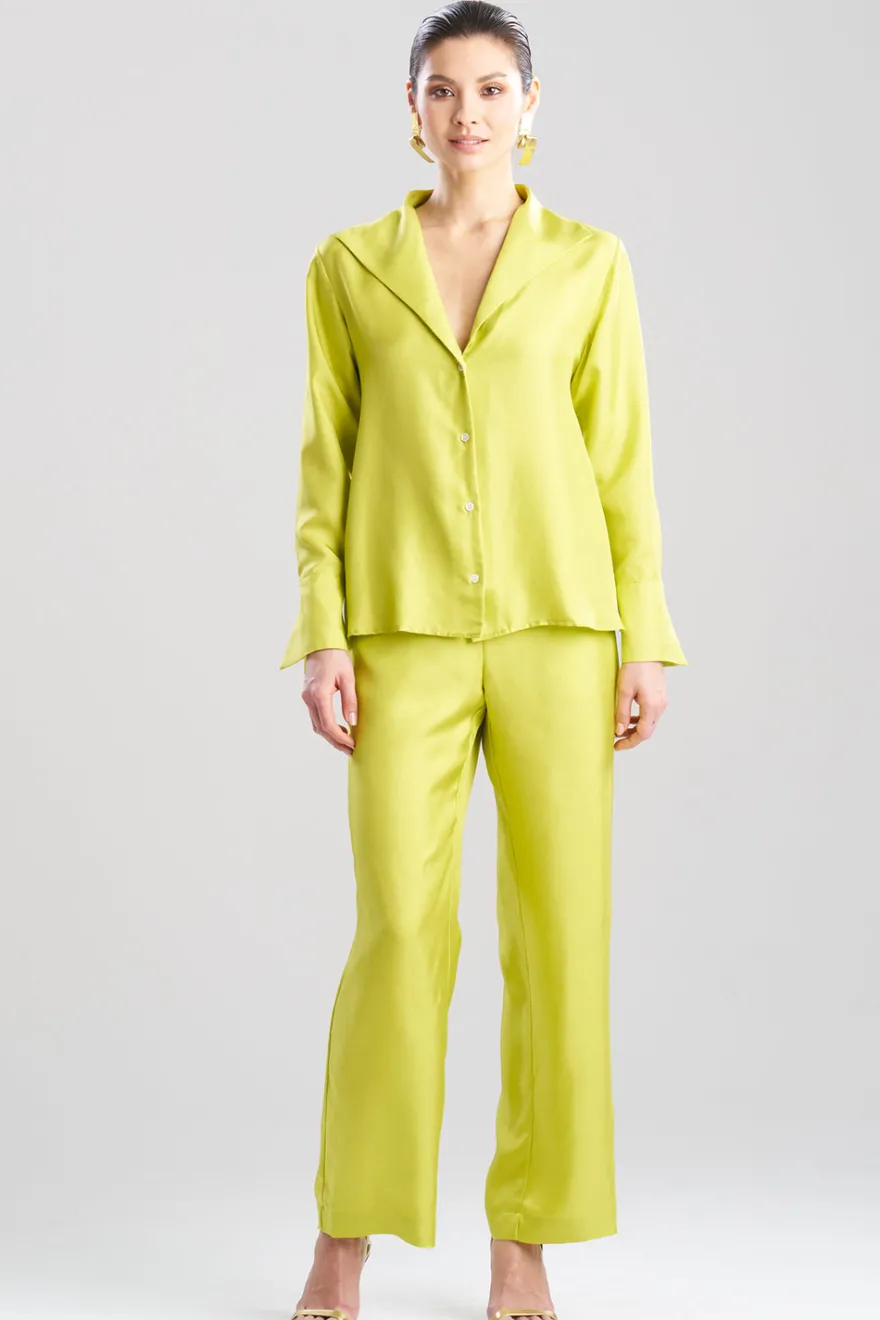 Solid Silk Twill Button Down Trapeze Shirt