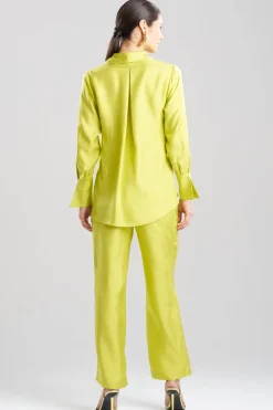 Solid Silk Twill Button Down Trapeze Shirt