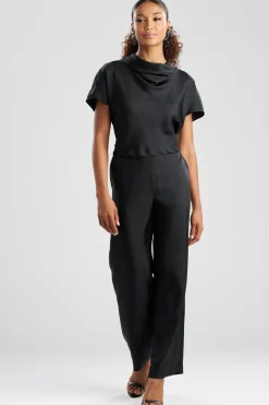 Solid Silk Twill Cowl Neck Top