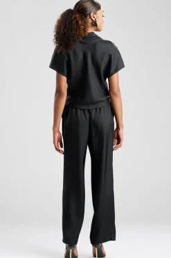 Solid Silk Twill Cowl Neck Top