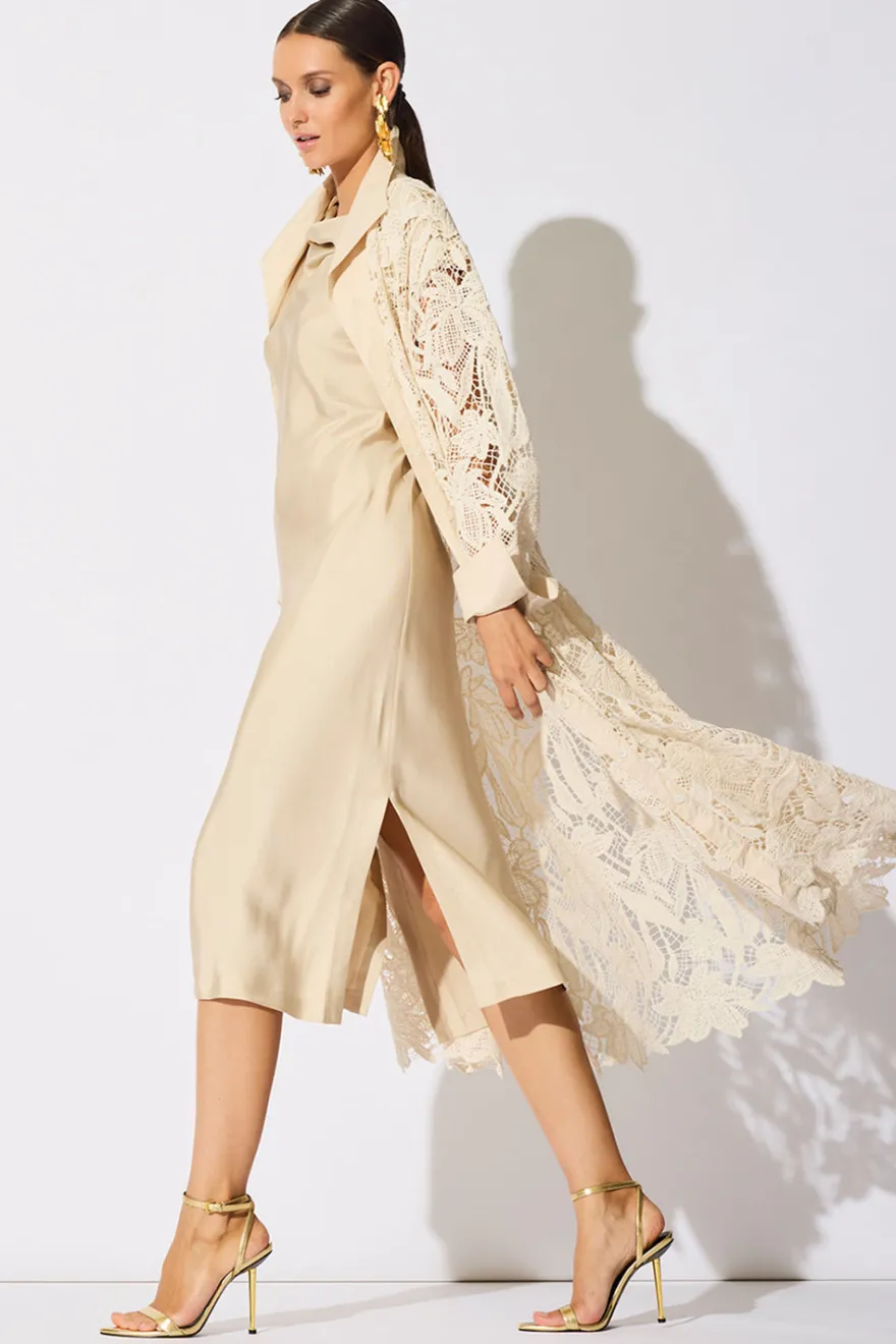 Solid Silk Twill Cowl Neck Sheath Dress