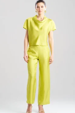 Solid Silk Twill Cowl Neck Top