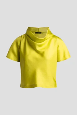 Solid Silk Twill Cowl Neck Top