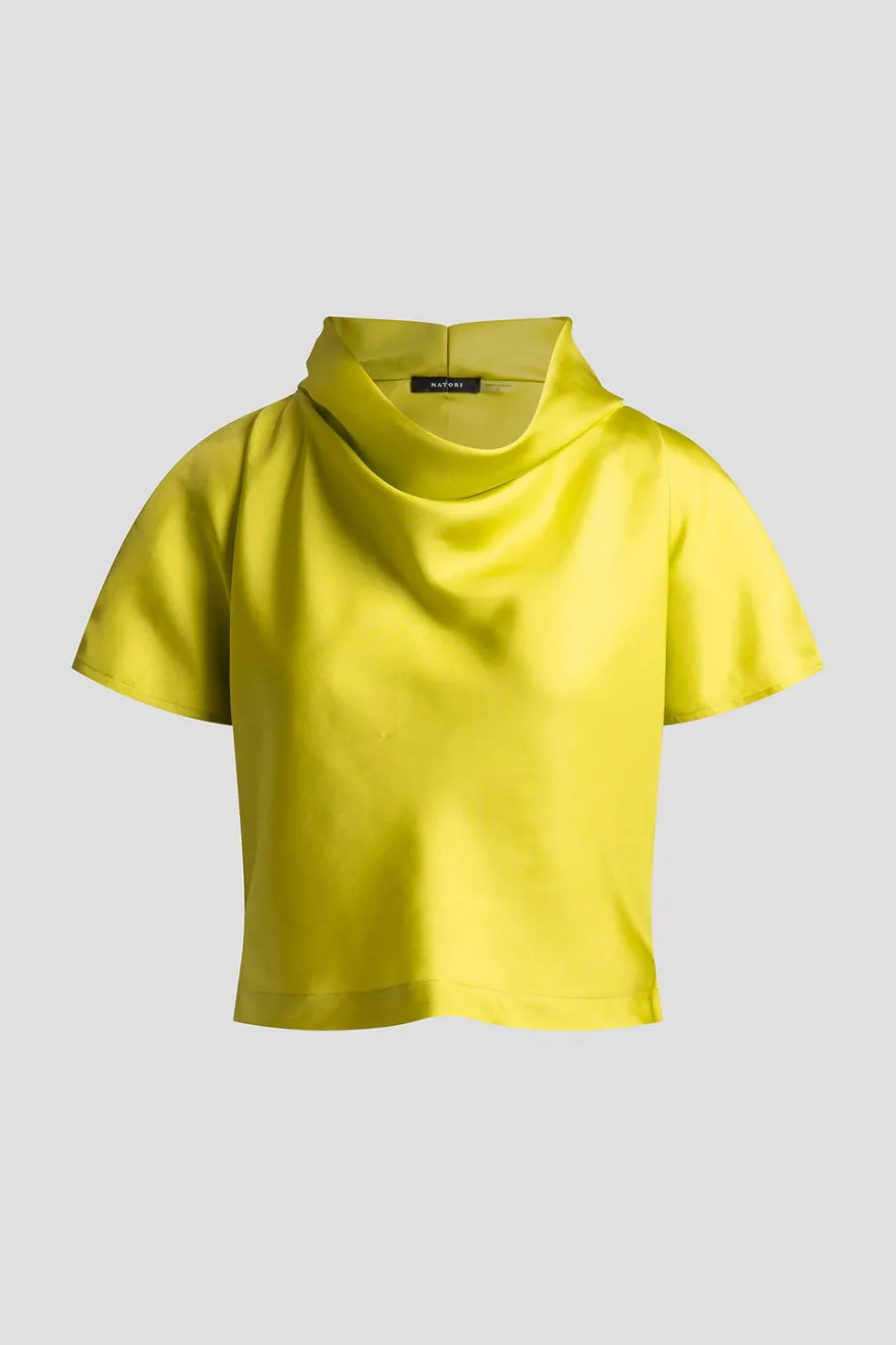 Solid Silk Twill Cowl Neck Top