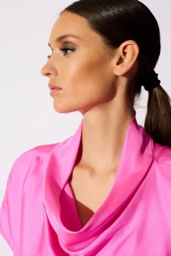 Solid Silk Twill Cowl Neck Top