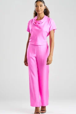 Solid Silk Twill Cowl Neck Top