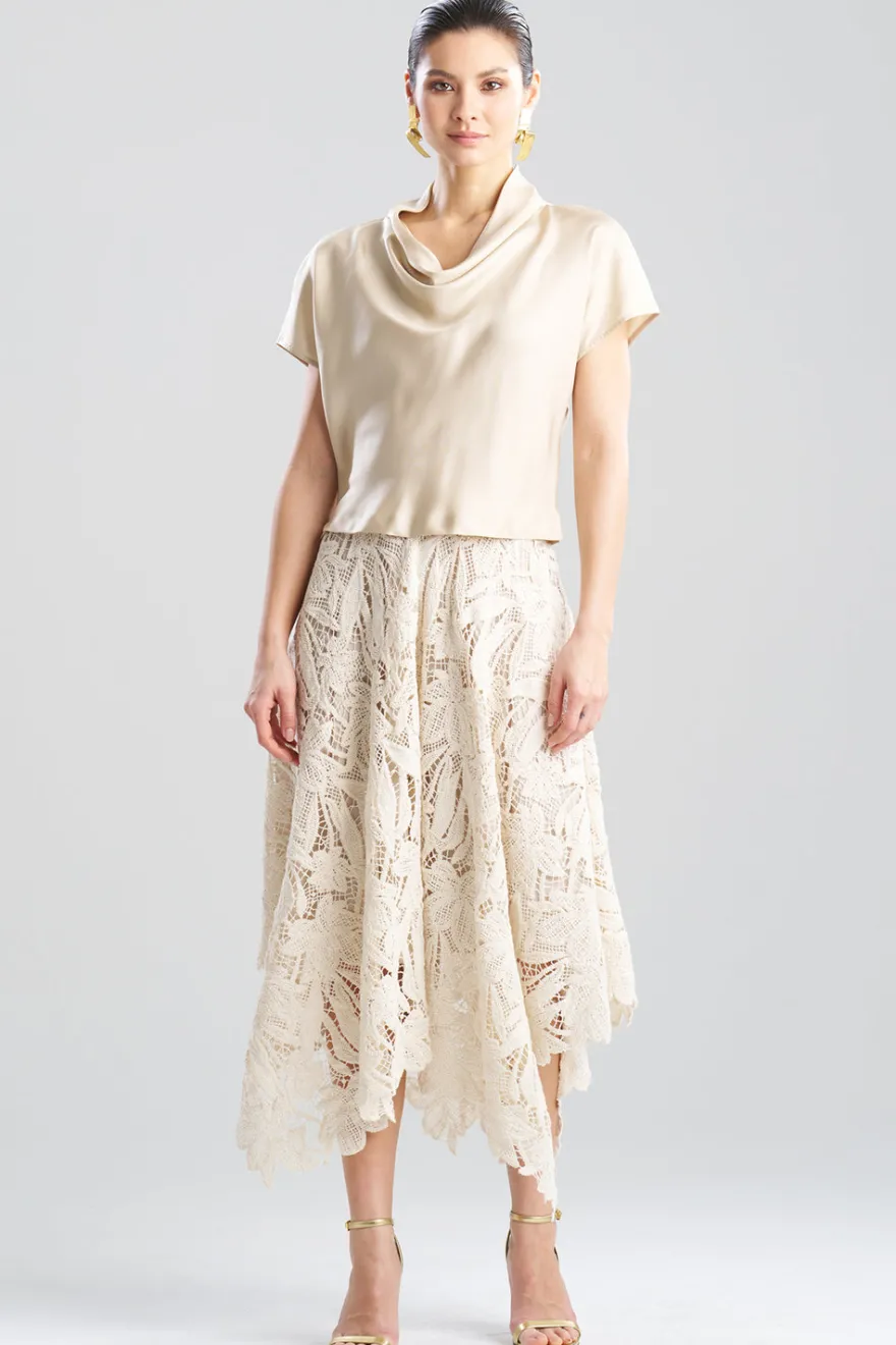 Solid Silk Twill Cowl Neck Top