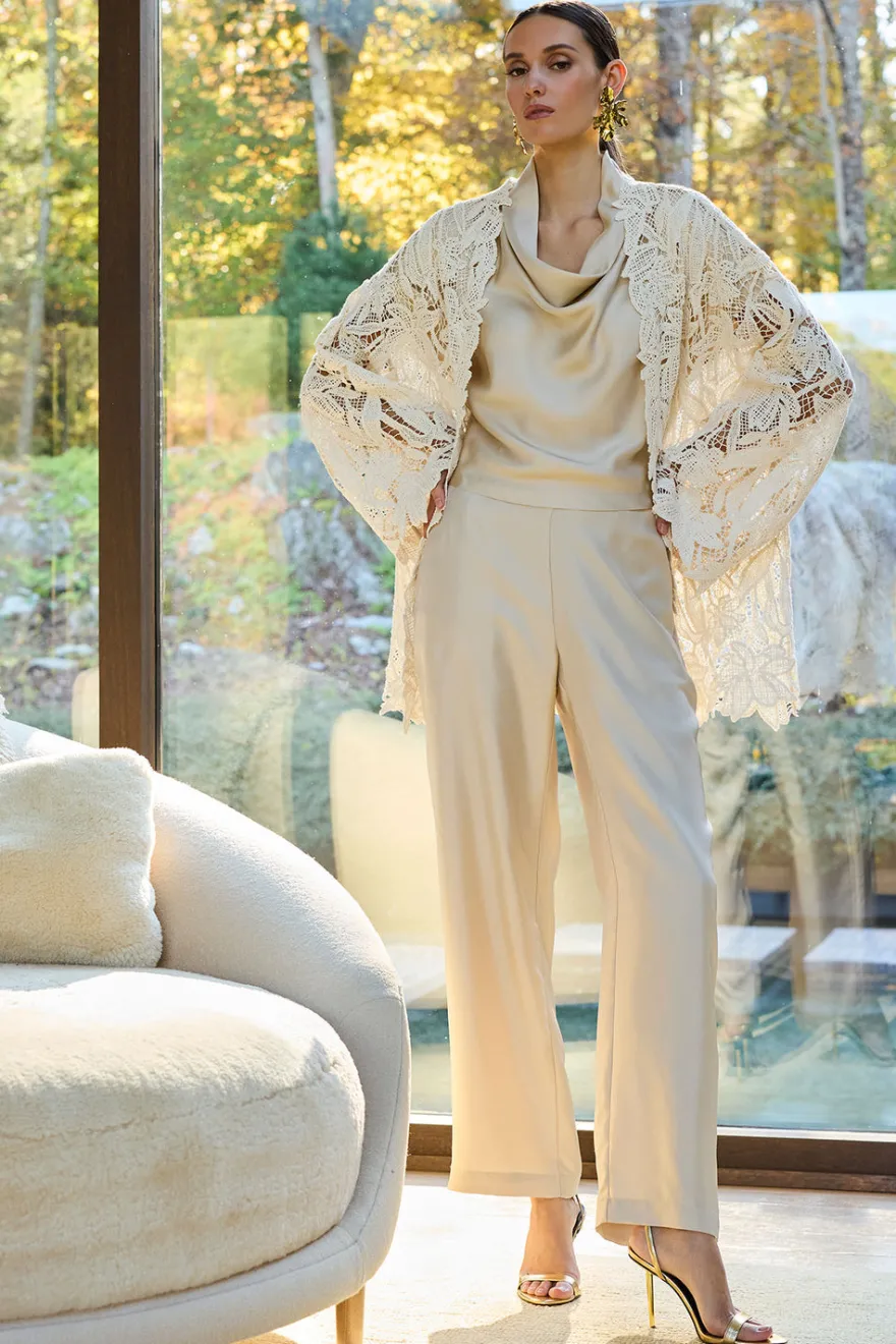 Solid Silk Twill Cowl Neck Top