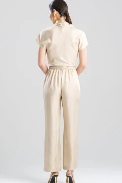 Solid Silk Twill Pull On Straight Leg Pants
