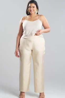 Solid Silk Twill Pull On Straight Leg Pants