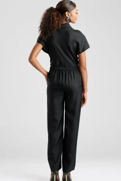 Solid Silk Twill Pull On Straight Leg Pants