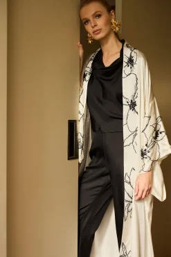 Solid Silk Twill Pull On Straight Leg Pants