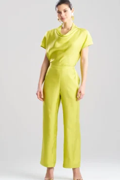 Solid Silk Twill Pull On Straight Leg Pants