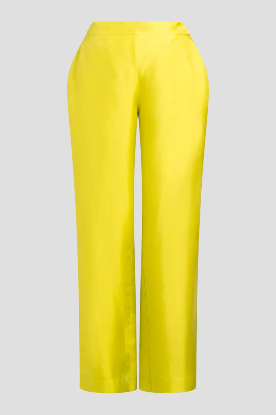 Solid Silk Twill Pull On Straight Leg Pants